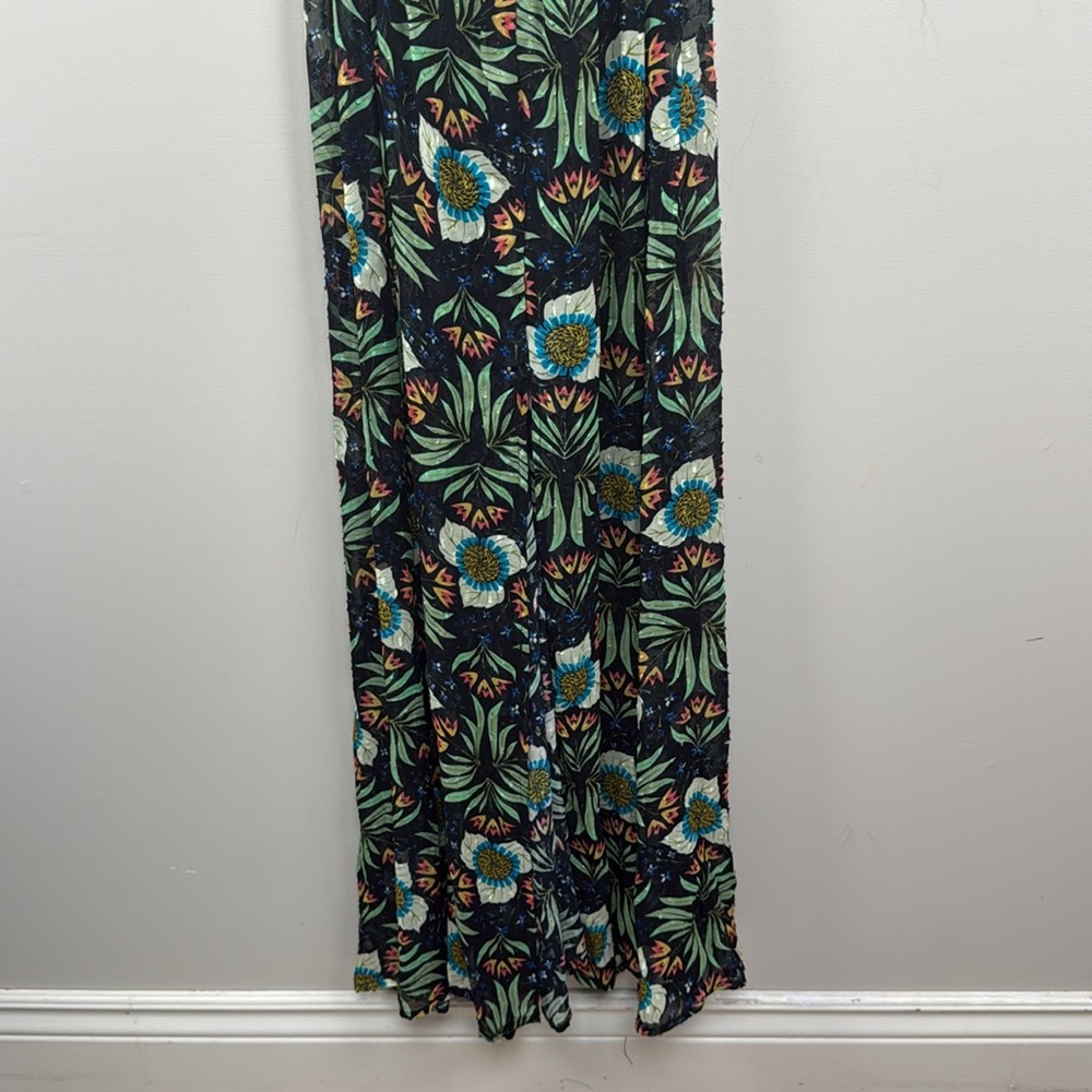 ANTHROPOLOGIE X Brenda Quinn V-Neck Halter maxi Dress xs tropical print - Picture 6 of 11